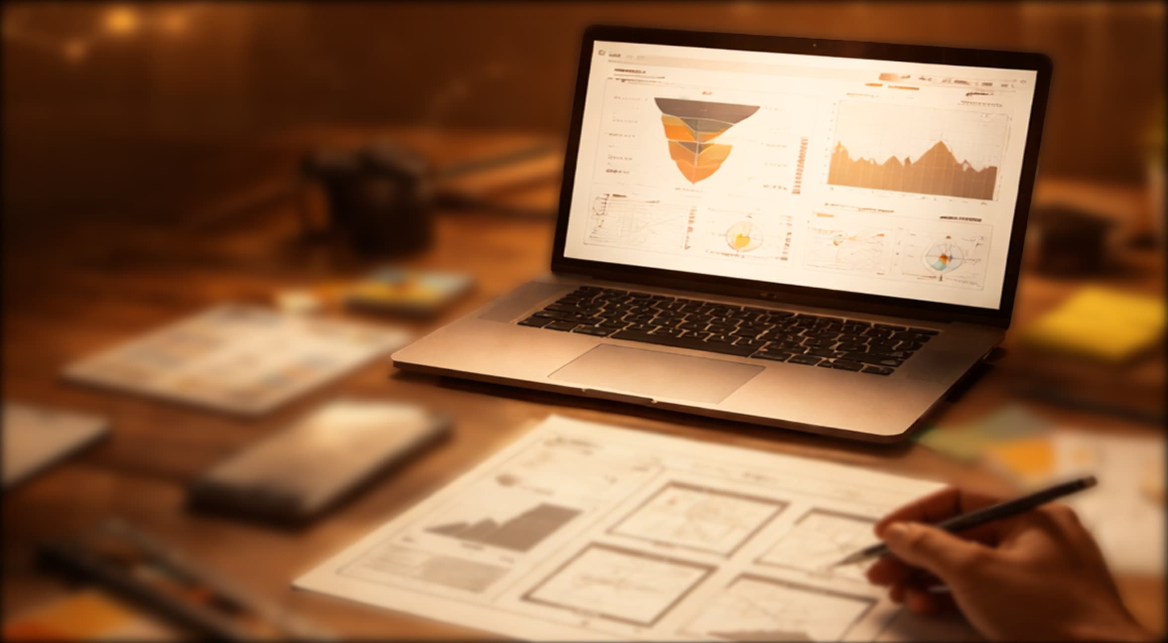 Laptop displaying website analytics on a desk