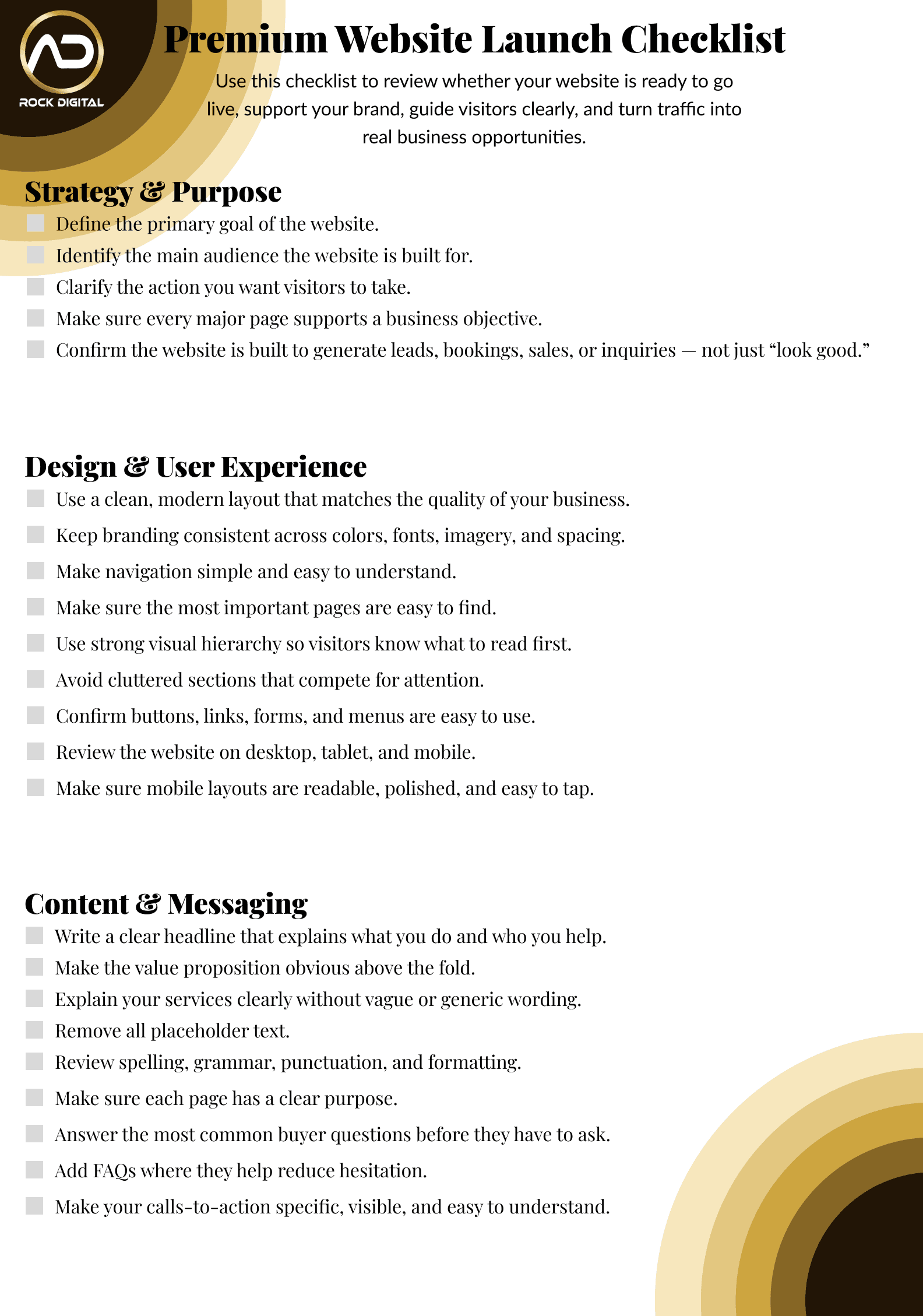 Premium Website Launch Checklist PDF preview